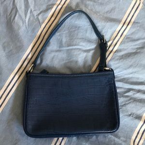Blue alligator type material handbag